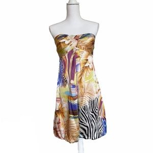 Cache Bubble Hem Tropical Strapless Silk Dress 2
